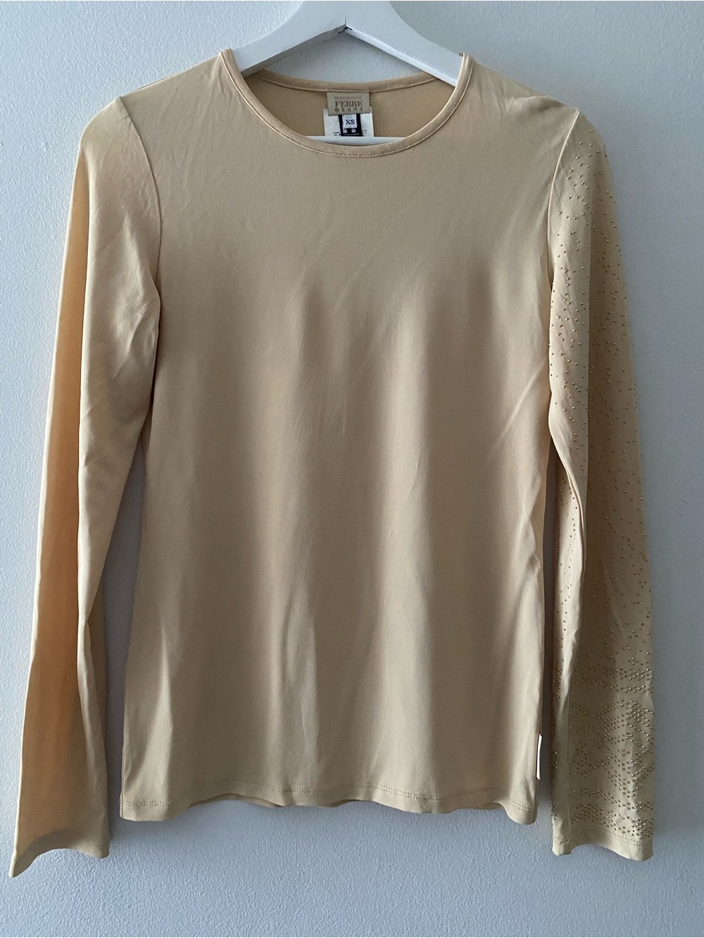 Gianfranco Ferré Jeans Women's Beige Long Sleeve Top Studded Sleeve Italy